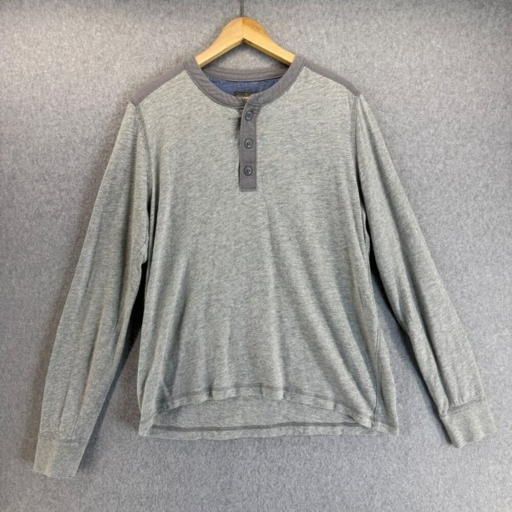 LL Bean Signature Gray Long‎ Sleeve Henley Shirt Slim Fit Casual Mens Large